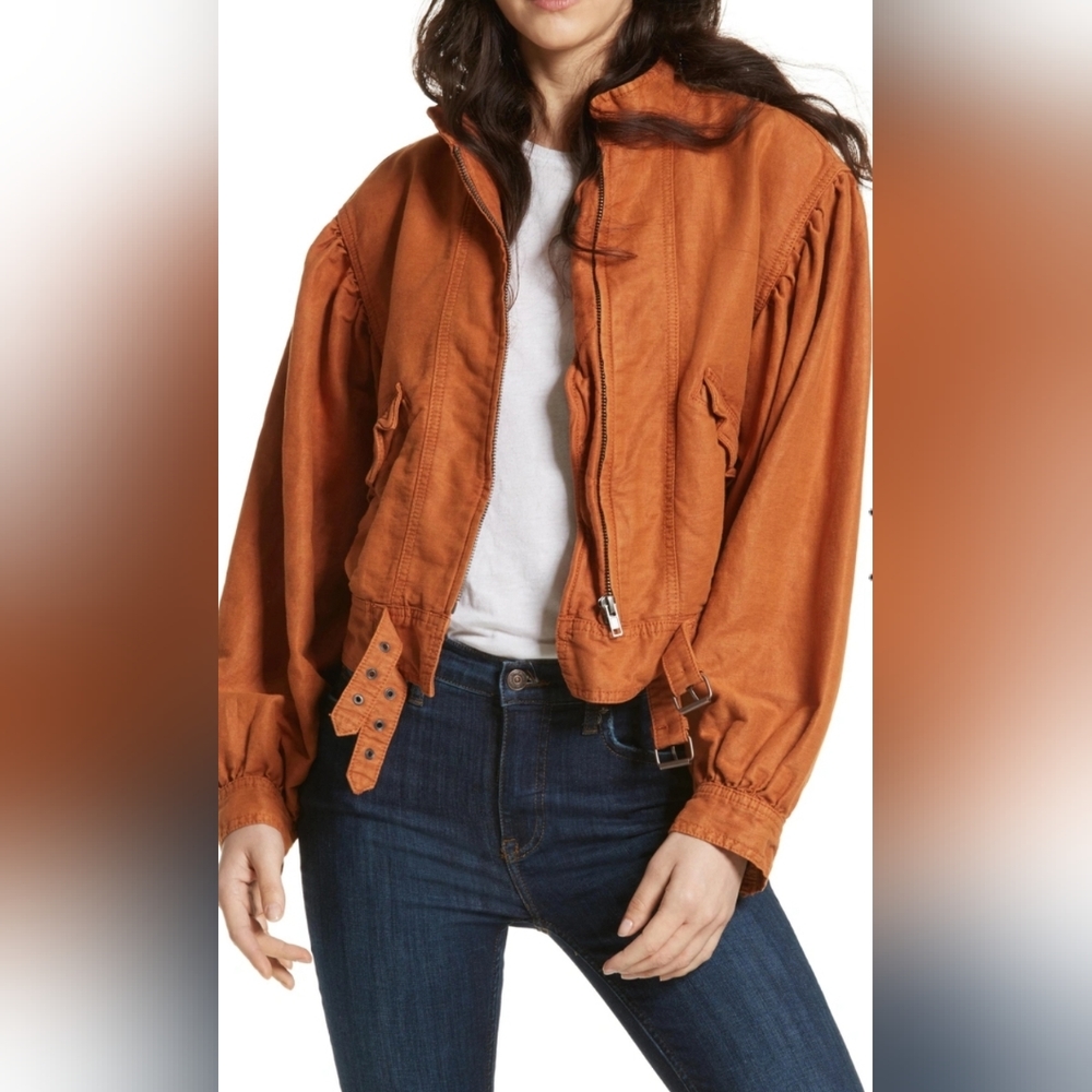 Free People Poet Puff Sleeve Jacket Size Small in Burnt Orange